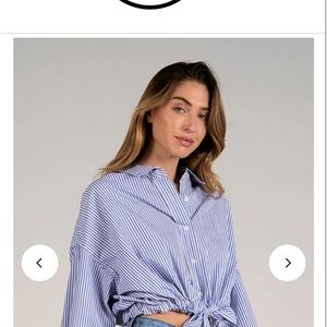 Elan Blue and White Striped Long Sleeved Button Down with Cinch Waist M